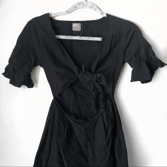 ASOS Romper Cutout And Tie Detail Black Linen 0 - Picture 3 of 8